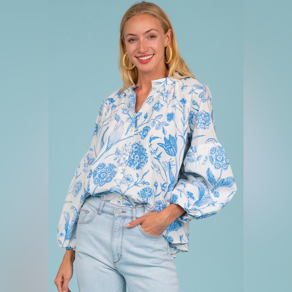 Olivia James blue toile blouse
